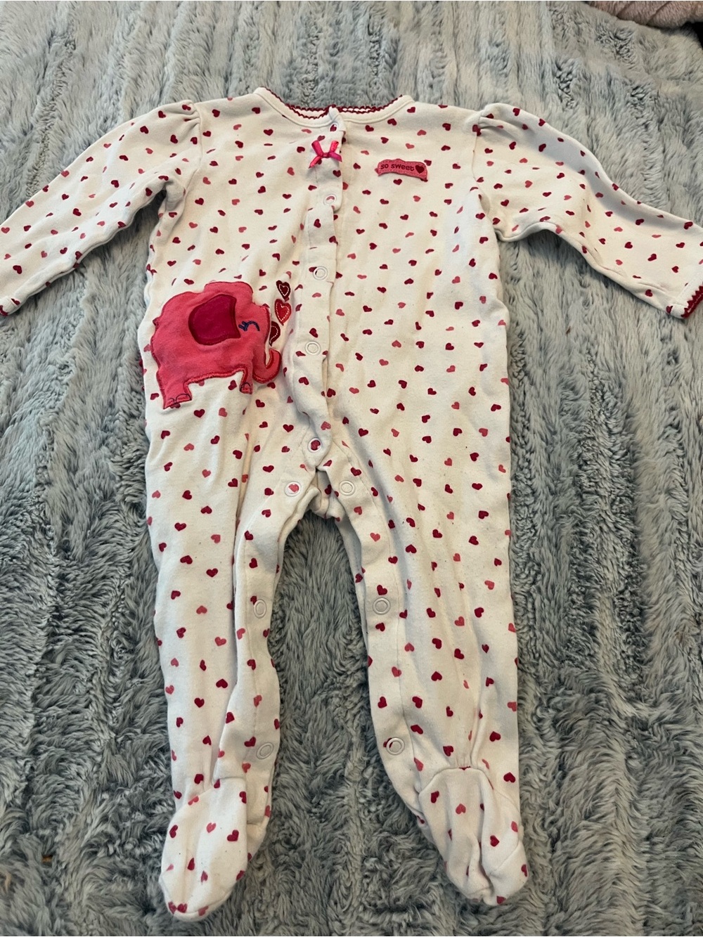 Little Wonders White Footed One-Piece with Pink Hearts and Elephant